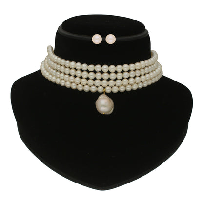 J Pearls Iha 4 Lines Round Pearl Choker Set
