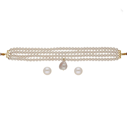 J Pearls Iha 4 Lines Round Pearl Choker Set