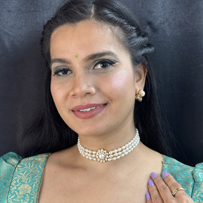 J Pearls Mahika 3 Lines Pearl Choker Set