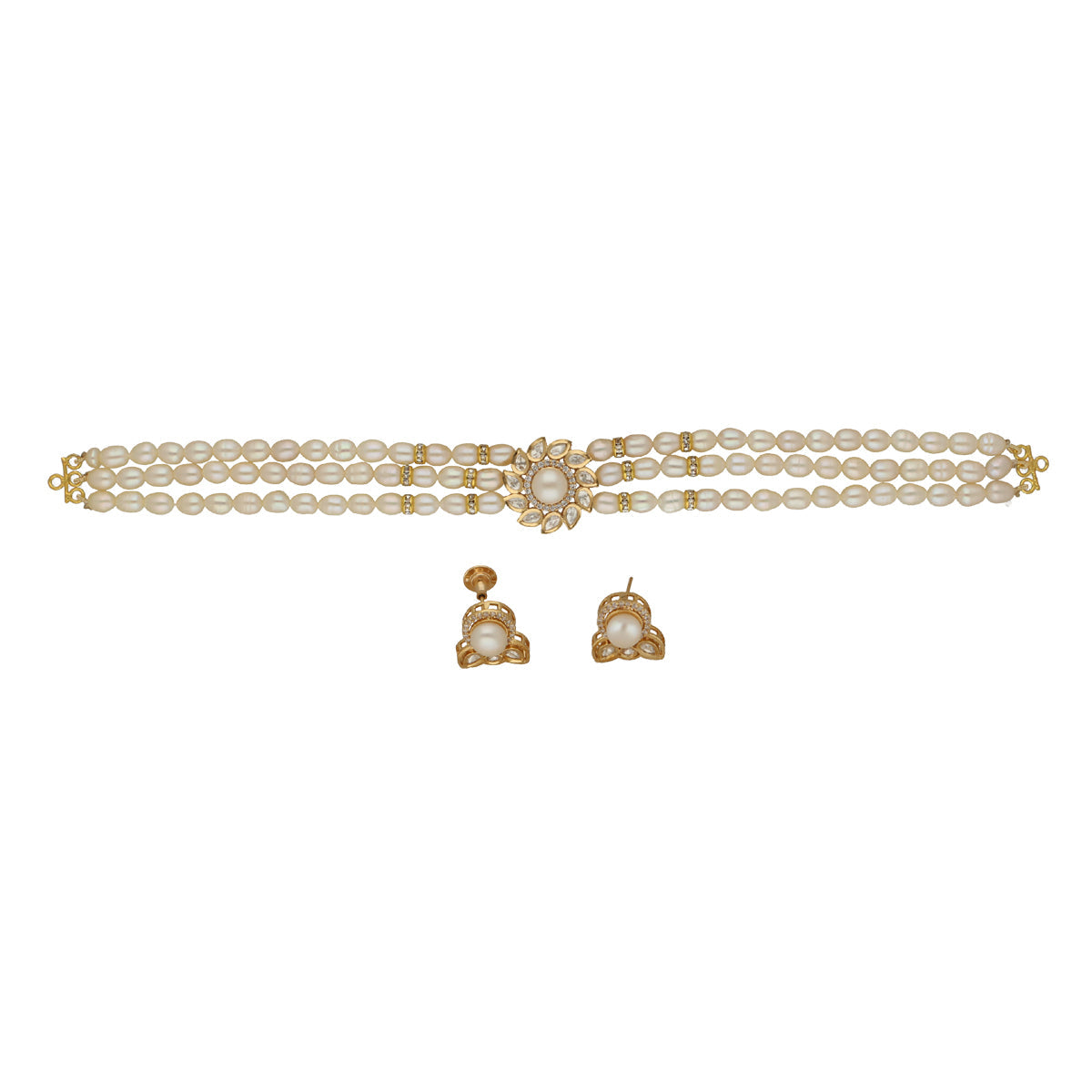 J Pearls Mahika 3 Lines Pearl Choker Set