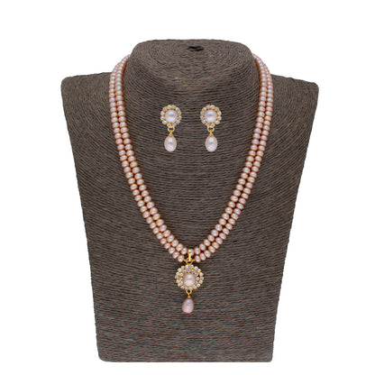 J Pearls Siddhi 2 Lines Button Pearl Set - Real Pearl Jewelry