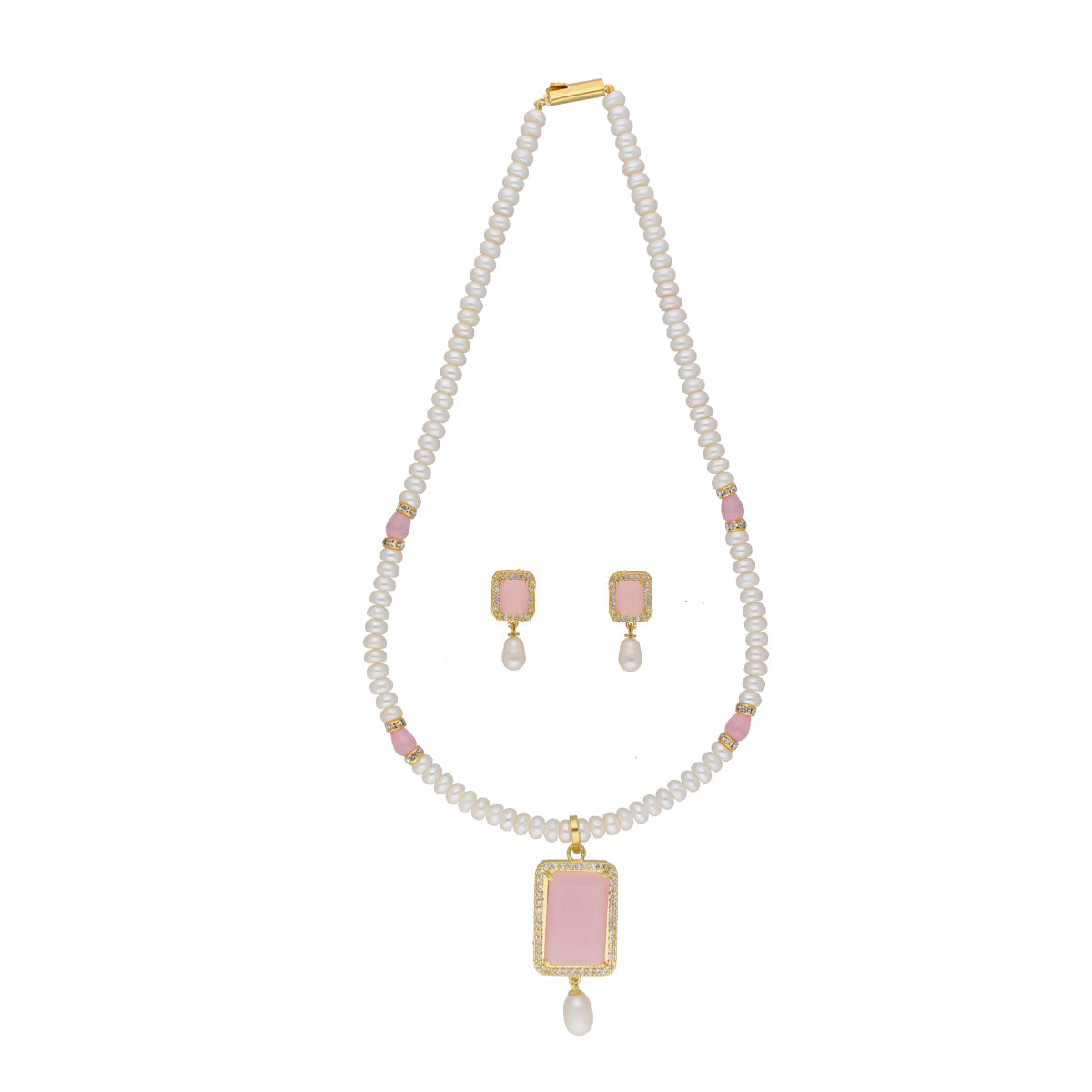J Pearls Anahita 1 Line Square Pearl Set - Real Pearl Jewelry