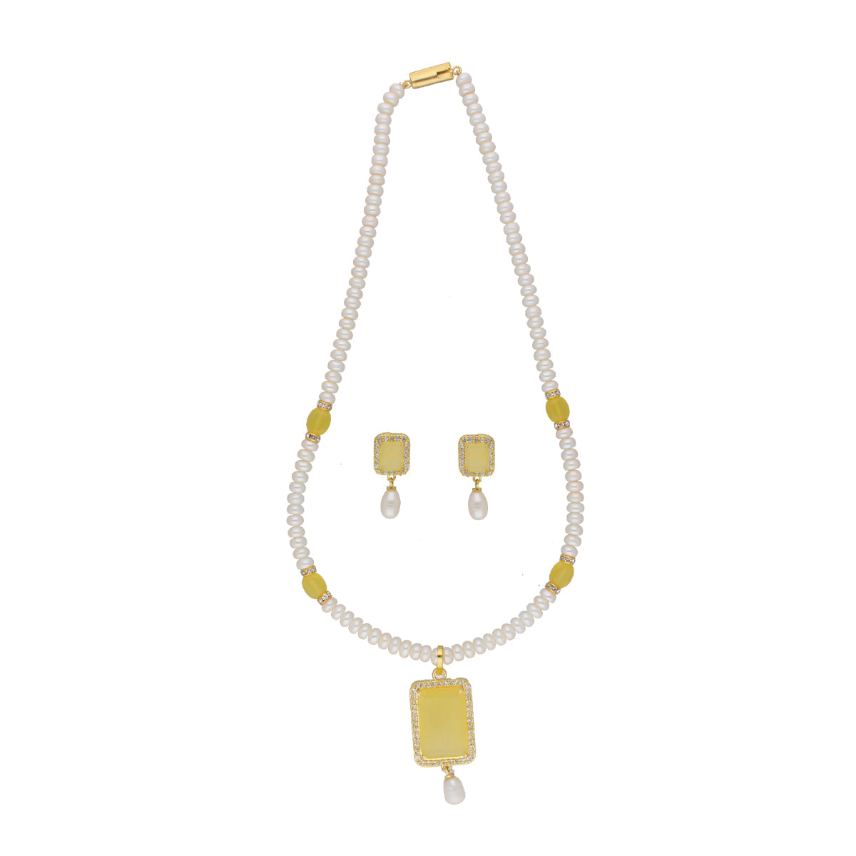 J Pearls Daksina 1 Line Square Pearl Set - Real Pearl Jewelry