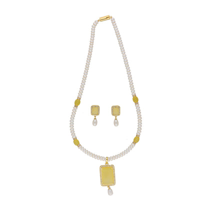 J Pearls Daksina 1 Line Square Pearl Set - Real Pearl Jewelry