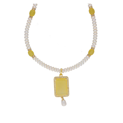J Pearls Daksina 1 Line Square Pearl Set - Real Pearl Jewelry