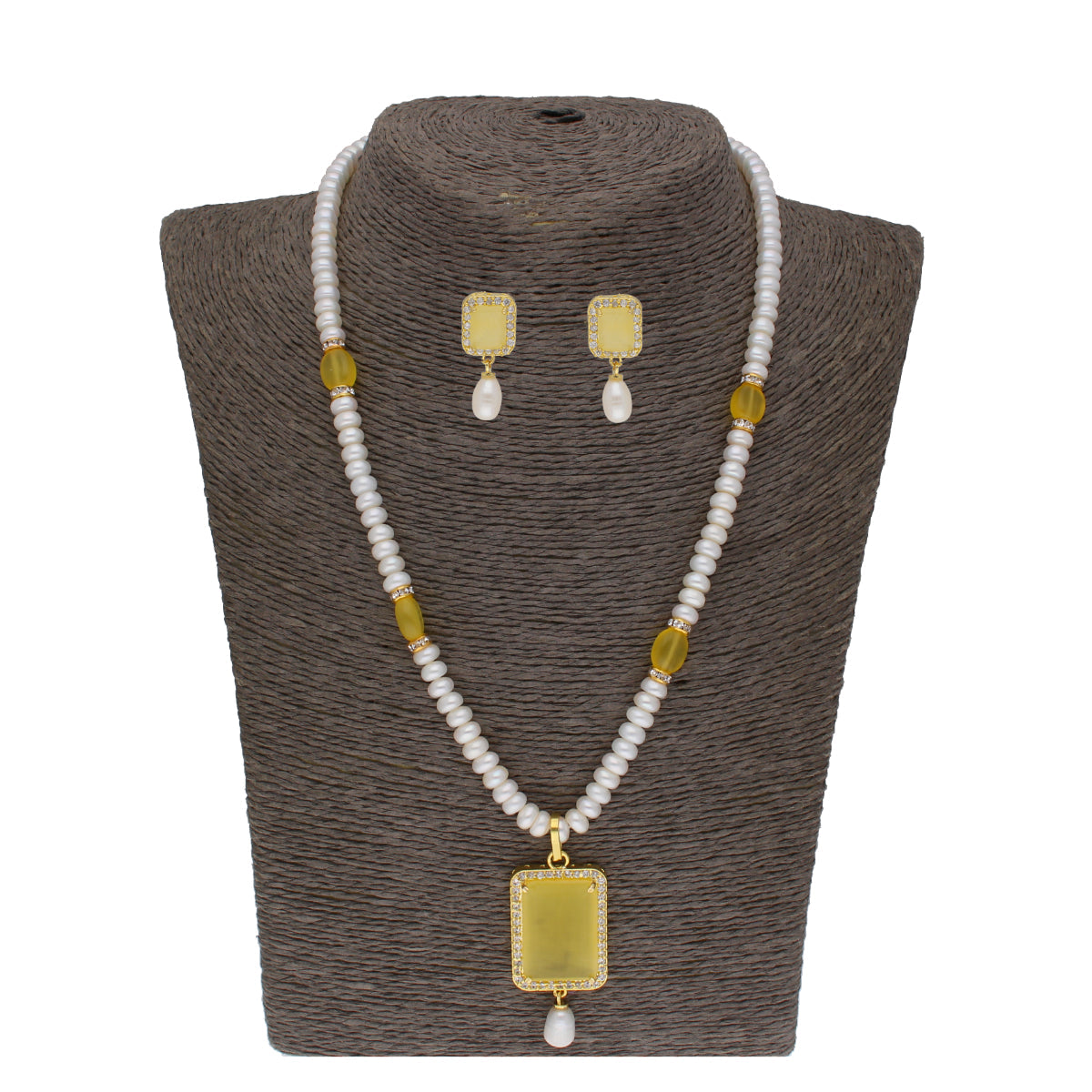 J Pearls Daksina 1 Line Square Pearl Set - Real Pearl Jewelry