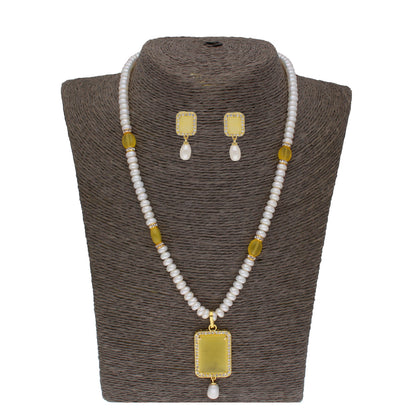 J Pearls Daksina 1 Line Square Pearl Set - Real Pearl Jewelry