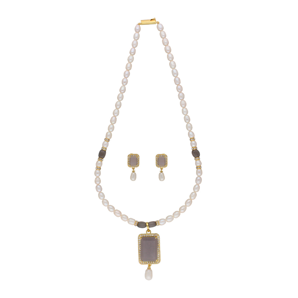 J Pearls Abarna 1 Line Square Pearl Set - Real Pearl Jewelry