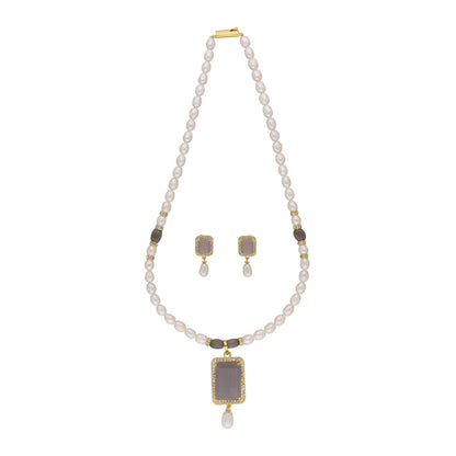 J Pearls Abarna 1 Line Square Pearl Set - Real Pearl Jewelry