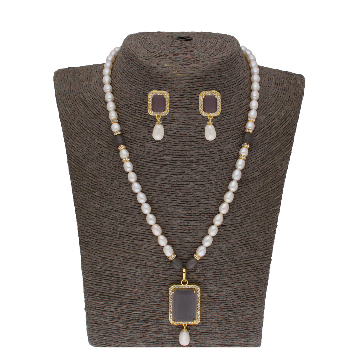 J Pearls Abarna 1 Line Square Pearl Set - Real Pearl Jewelry