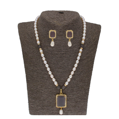 J Pearls Abarna 1 Line Square Pearl Set - Real Pearl Jewelry