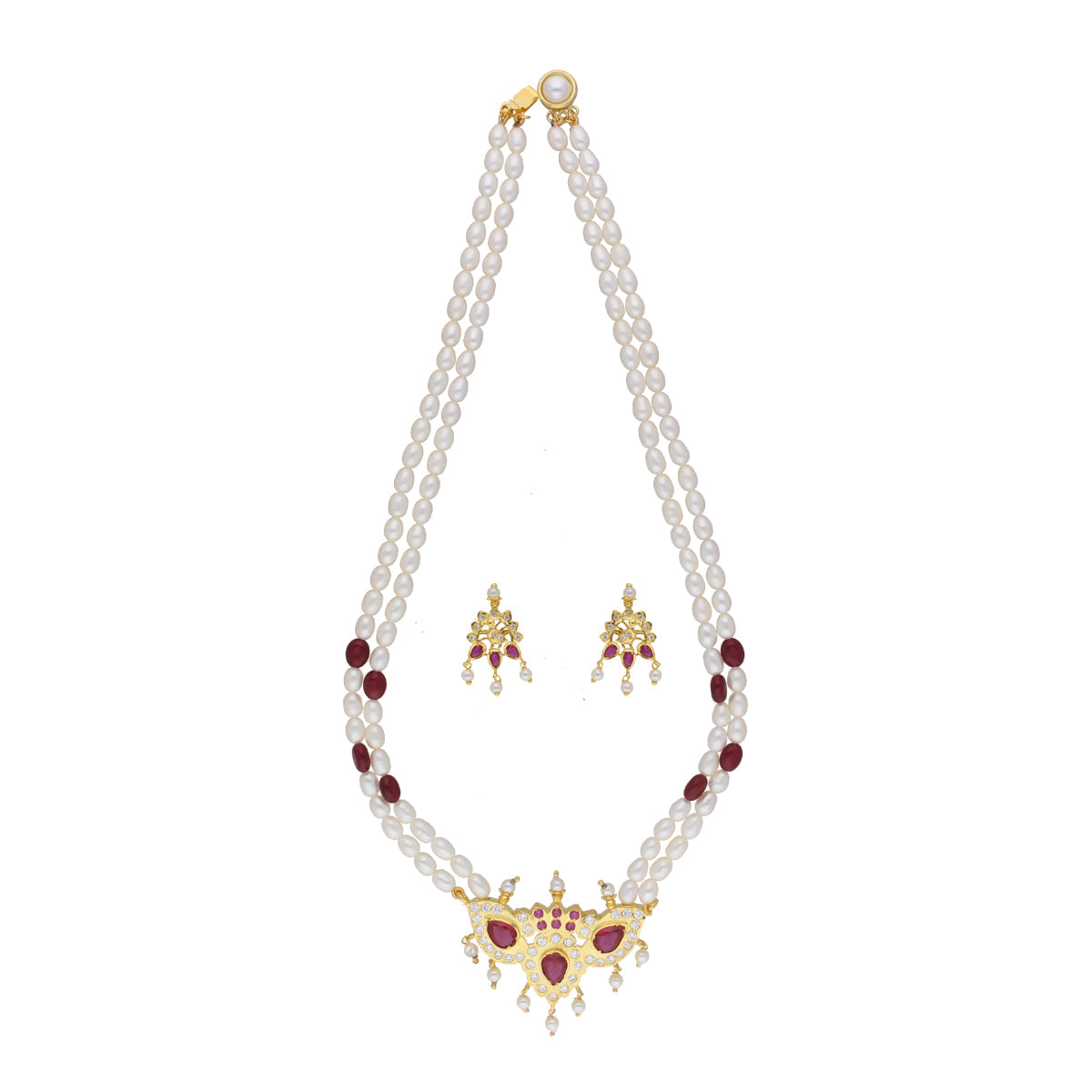 J Pearls Abharika 2 Lines Oval Pearl Necklaces - Real Pearl Jewelry