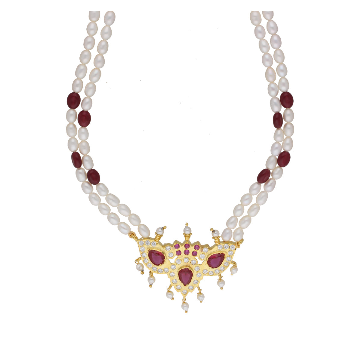J Pearls Abharika 2 Lines Oval Pearl Necklaces - Real Pearl Jewelry