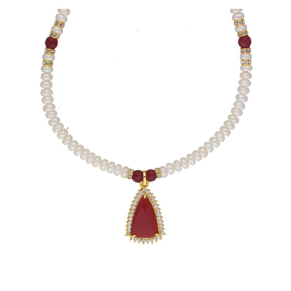 J Pearls Abeedha 1 Line Button Pearl Set - Real Pearl Jewelry