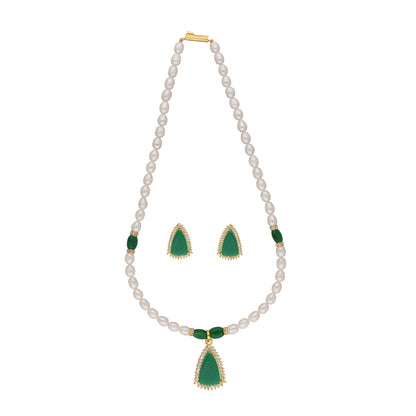J Pearls Saanvi 1 Line Oval Pearl Set - Real Pearl Jewelry