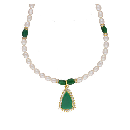 J Pearls Saanvi 1 Line Oval Pearl Set - Real Pearl Jewelry