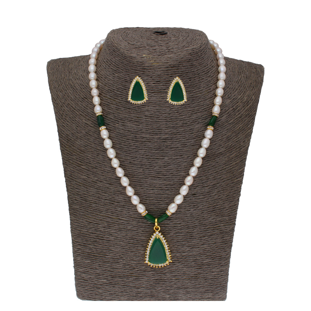 J Pearls Saanvi 1 Line Oval Pearl Set - Real Pearl Jewelry