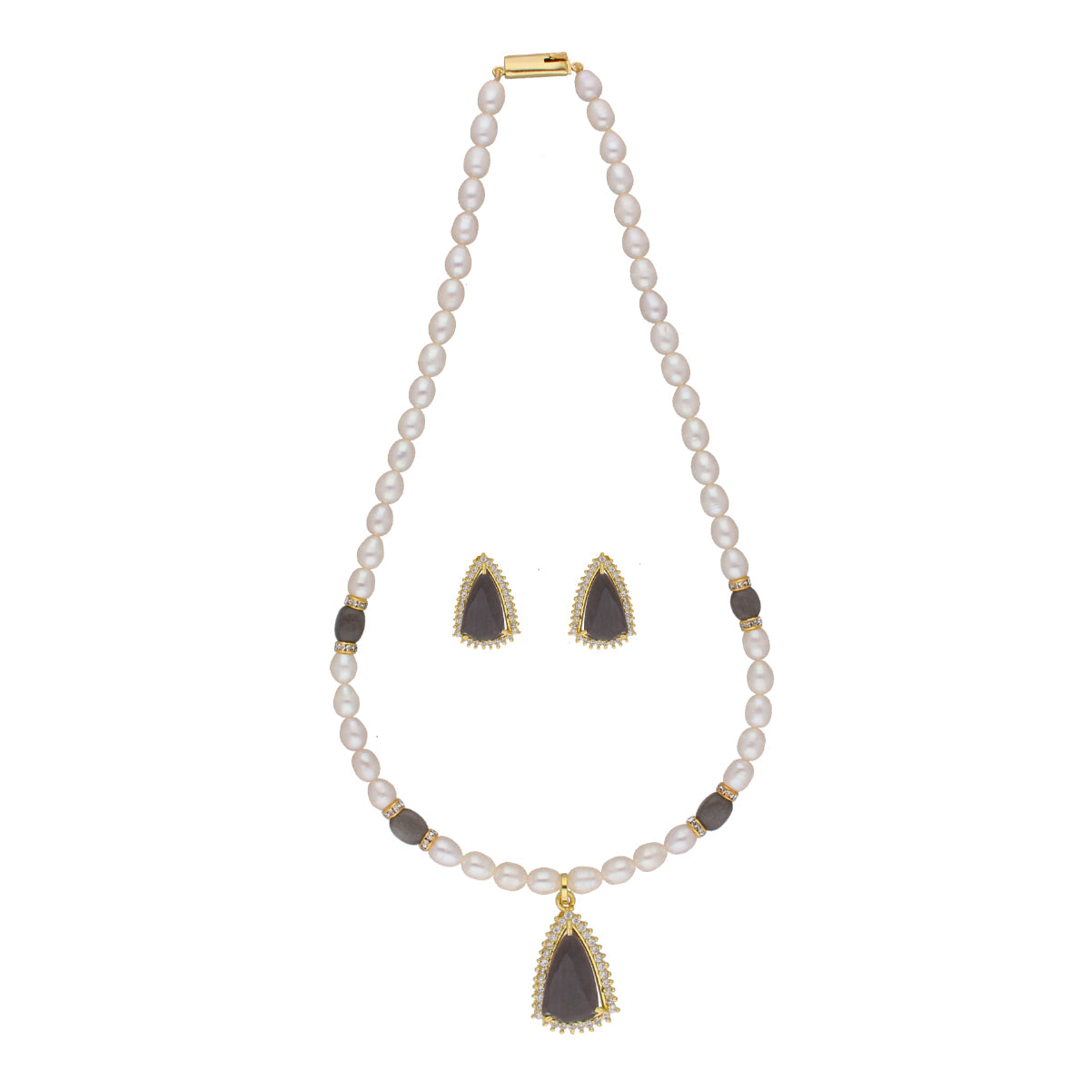 J Pearls Riya 1 Line Oval Pearl Set - Real Pearl Jewelry