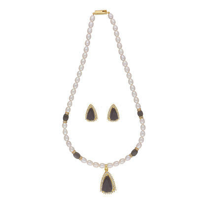 J Pearls Riya 1 Line Oval Pearl Set - Real Pearl Jewelry