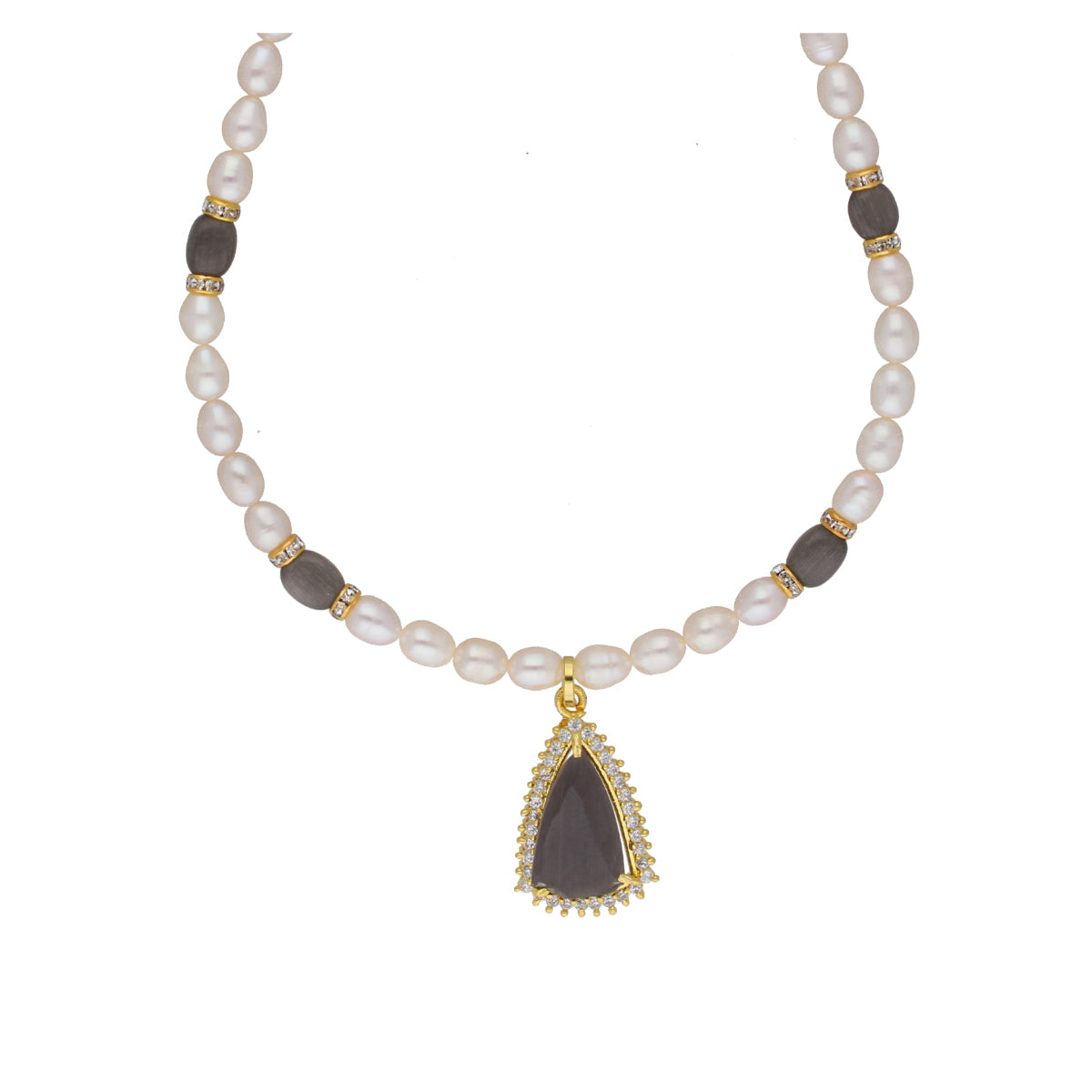 J Pearls Riya 1 Line Oval Pearl Set - Real Pearl Jewelry