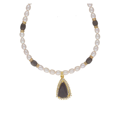 J Pearls Riya 1 Line Oval Pearl Set - Real Pearl Jewelry