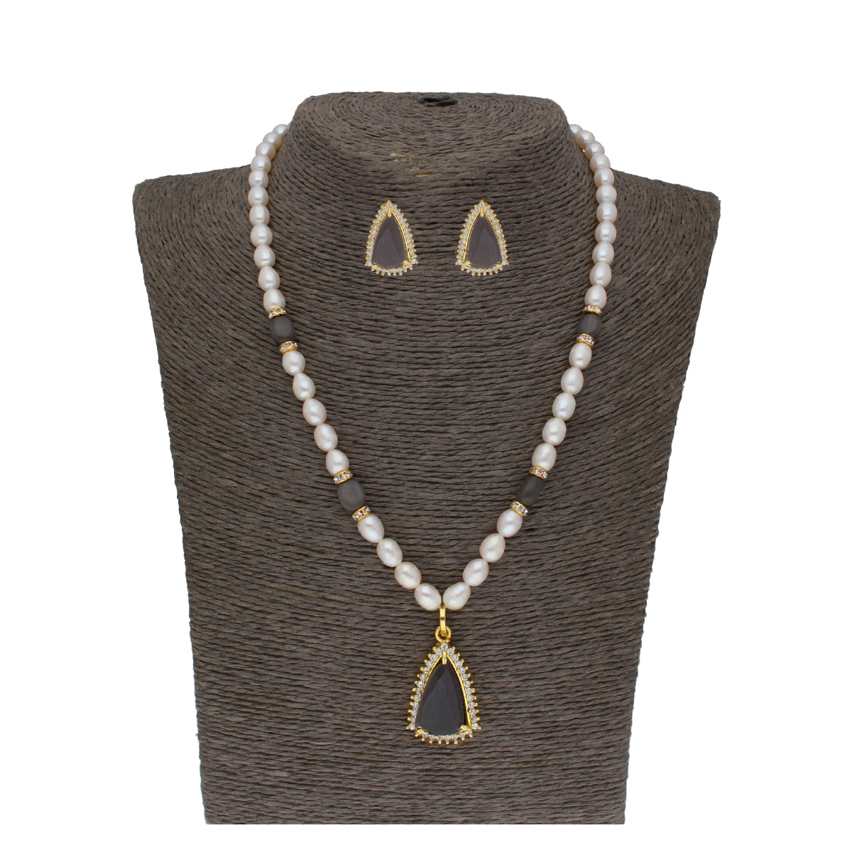 J Pearls Riya 1 Line Oval Pearl Set - Real Pearl Jewelry
