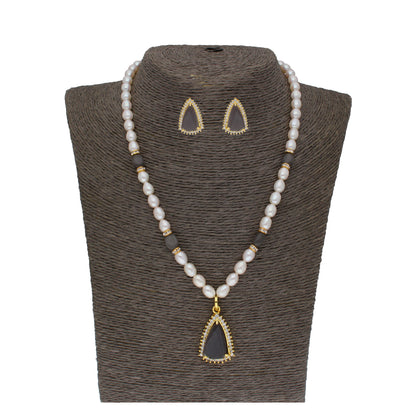 J Pearls Riya 1 Line Oval Pearl Set - Real Pearl Jewelry