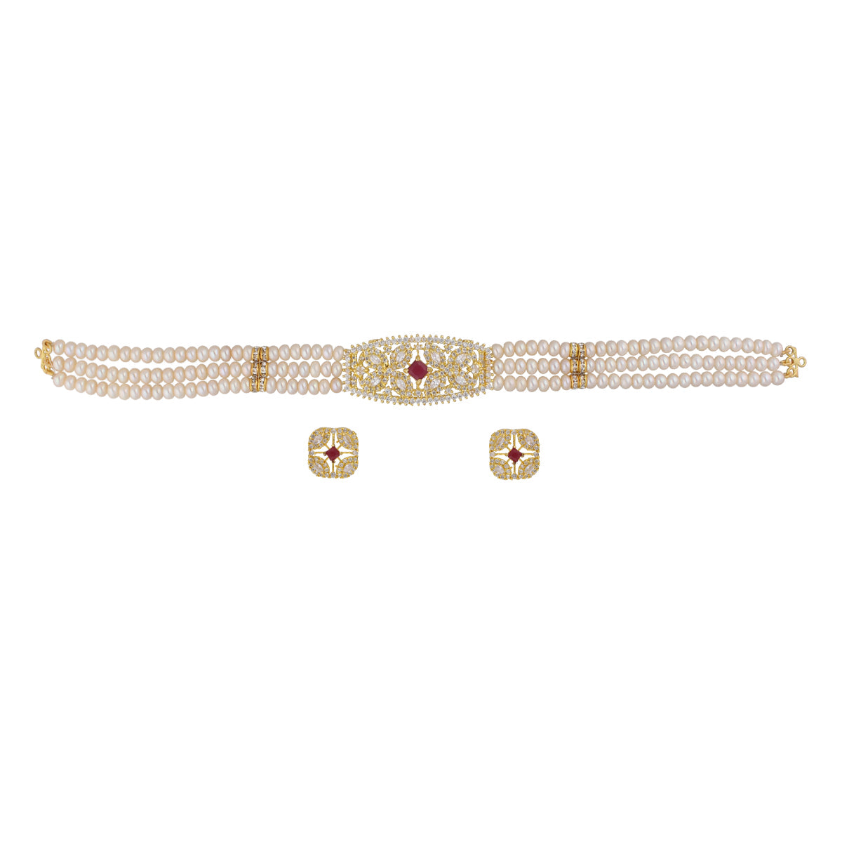 J Pearls Kyra 3 Lines Round Choker Set - Real Pearl Jewelry