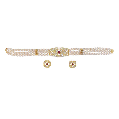 J Pearls Kyra 3 Lines Round Choker Set - Real Pearl Jewelry