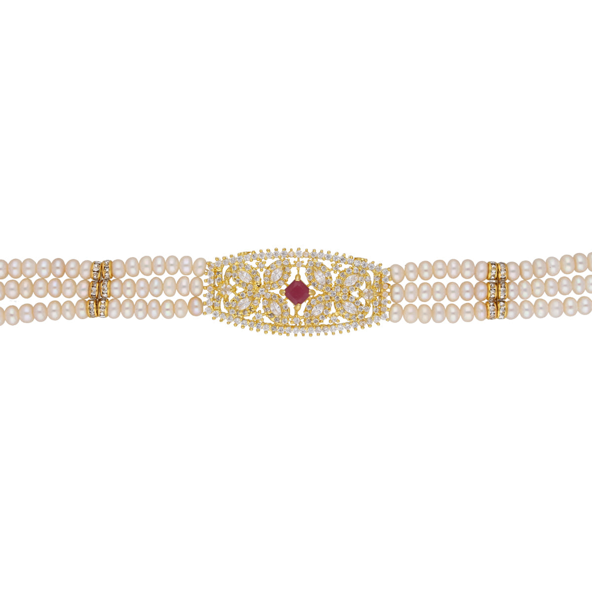 J Pearls Kyra 3 Lines Round Choker Set - Real Pearl Jewelry