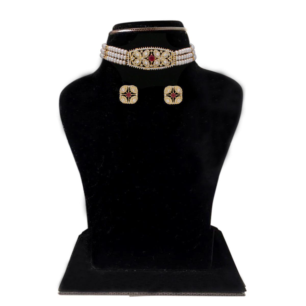 J Pearls Kyra 3 Lines Round Choker Set - Real Pearl Jewelry