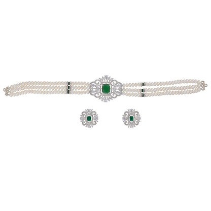 J Pearls Fatema 3 Lines Button Choker Set - Real Pearl Jewelry