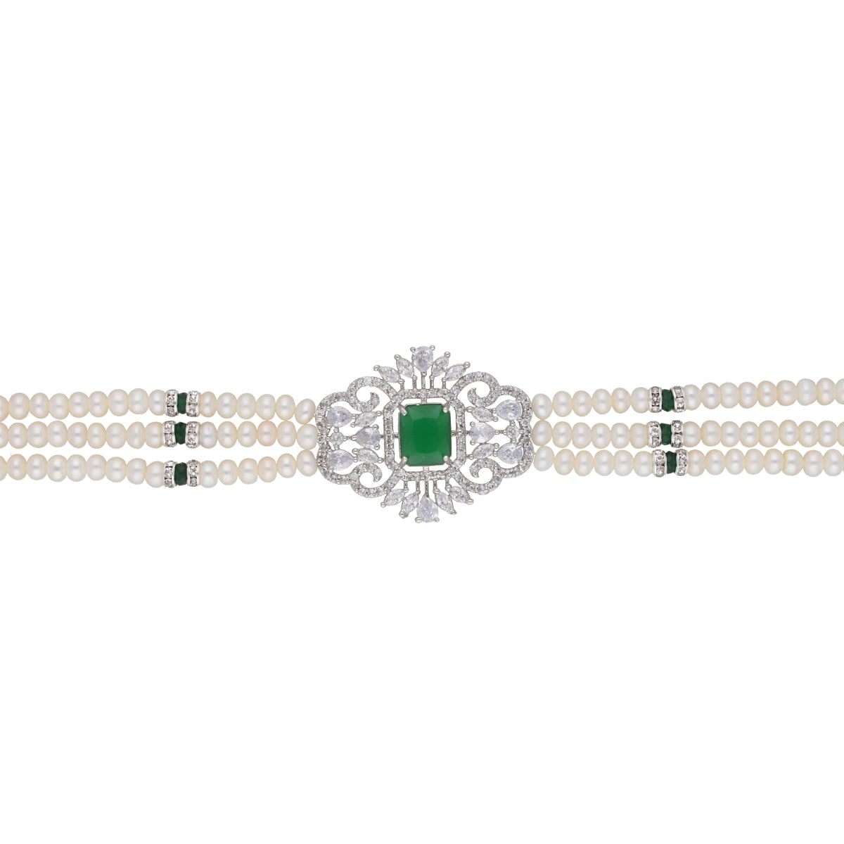 J Pearls Fatema 3 Lines Button Choker Set - Real Pearl Jewelry
