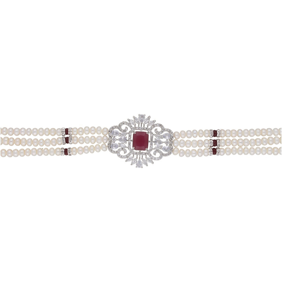 J Pearls Jabala 3 Lines Button Choker Set - Real Pearl Jewelry
