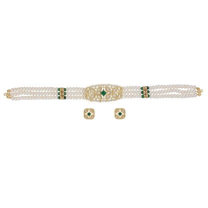 J Pearls Kavya 3 Lines Round Choker Set - Real Pearl Jewelry