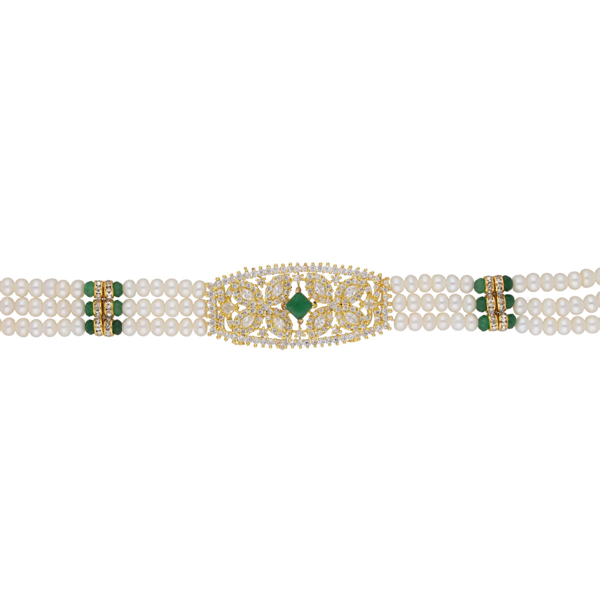J Pearls Kavya 3 Lines Round Choker Set - Real Pearl Jewelry