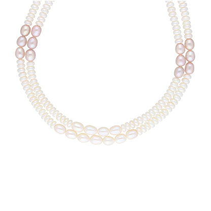J Pearls 2 Line 5-6Mm Button Pearl Set - Real Pearl Jewelry