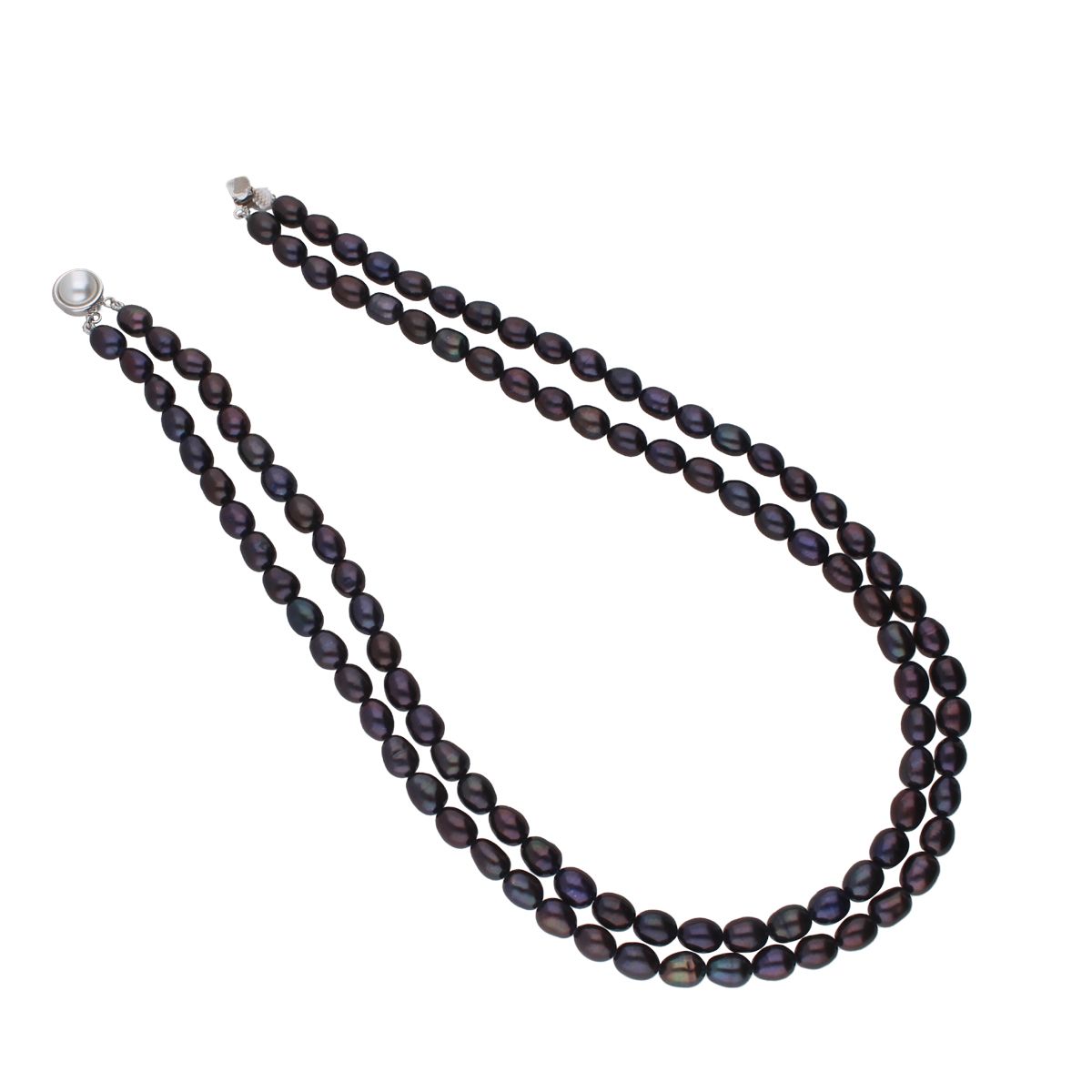 J Pearls 2 Line Black Oval Pearl Set - Real Pearl Jewelry