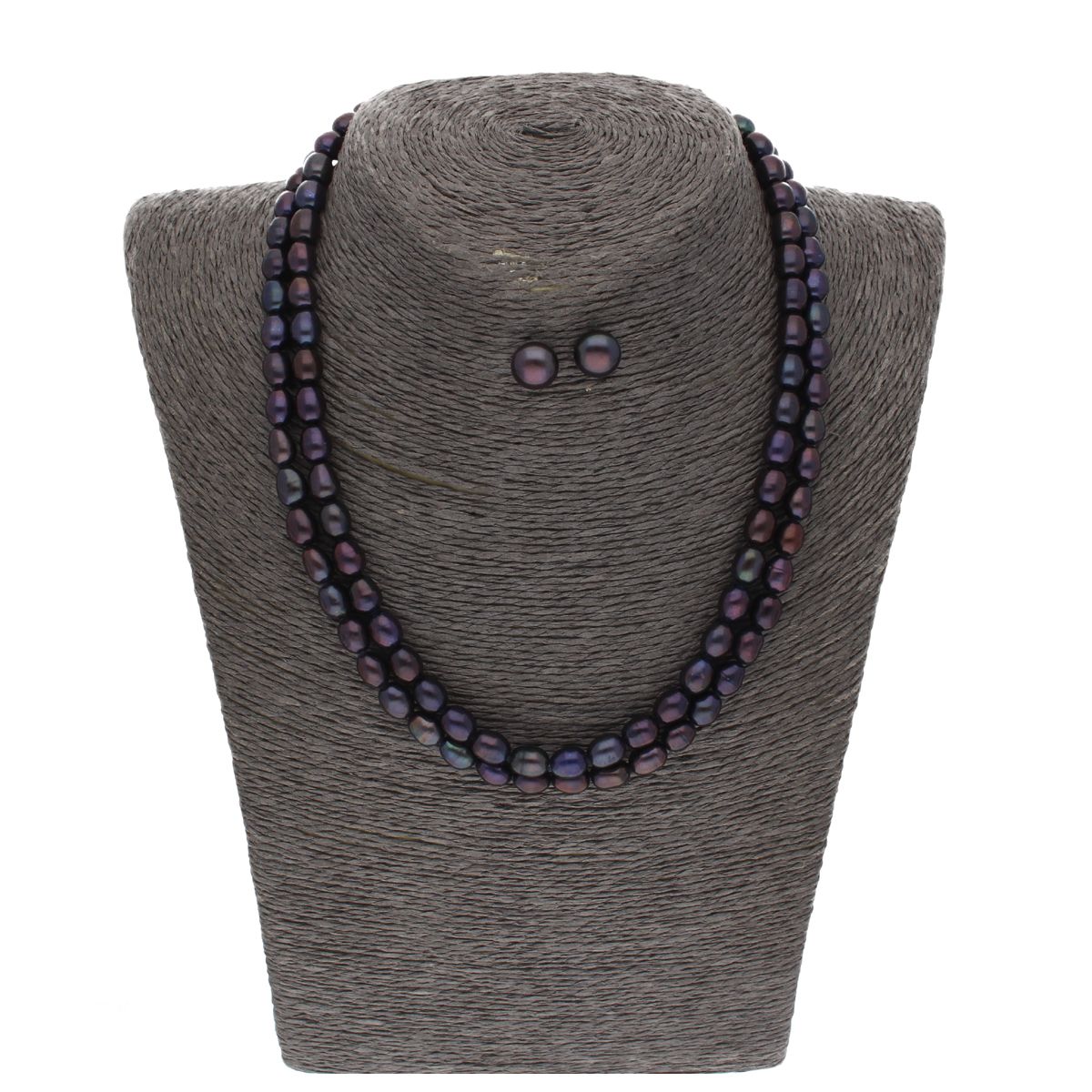 J Pearls 2 Line Black Oval Pearl Set - Real Pearl Jewelry