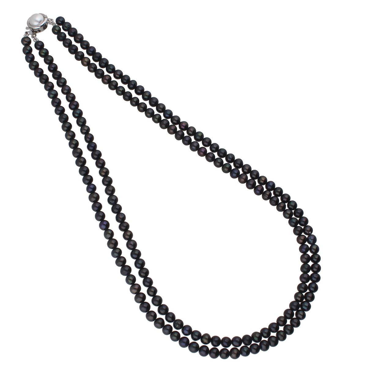 J Pearls 2 Line 5-6Mm Black Round Pearl Set - Real Pearl Jewelry