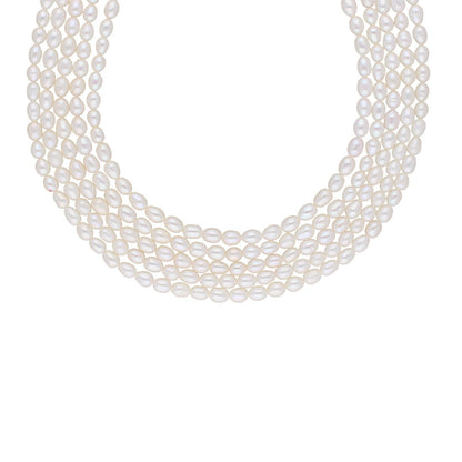 J Pearls 5 Line Plain Oval Pearl Set - Real Pearl Jewelry