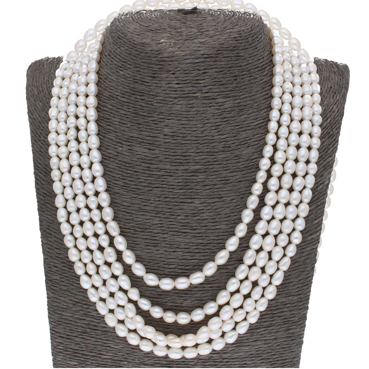 J Pearls 5 Line Plain Oval Pearl Set - Real Pearl Jewelry