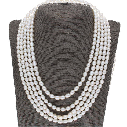 J Pearls 5 Line Plain Oval Pearl Set - Real Pearl Jewelry