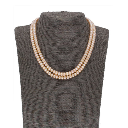 J Pearls 2 Line Button Peach Pearl Set - Real Pearl Jewelry