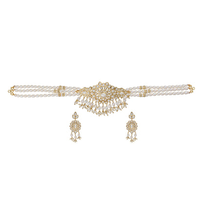 J Pearls Vansha 3 Lines Round Pearl Choker - Real Pearl Jewelry