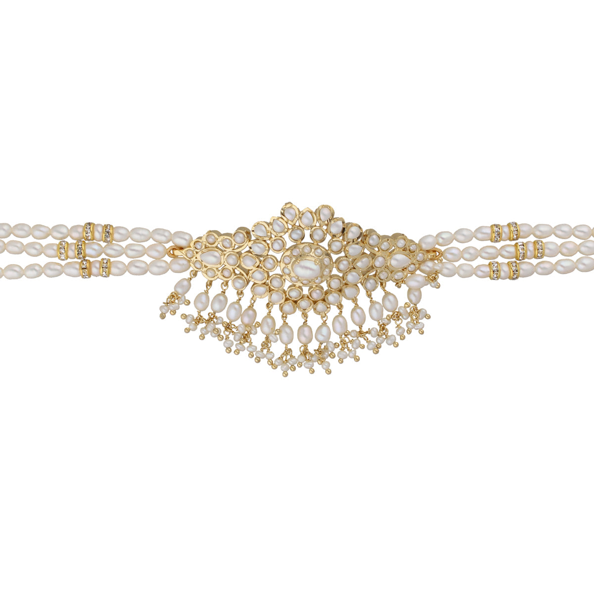 J Pearls Vansha 3 Lines Round Pearl Choker - Real Pearl Jewelry