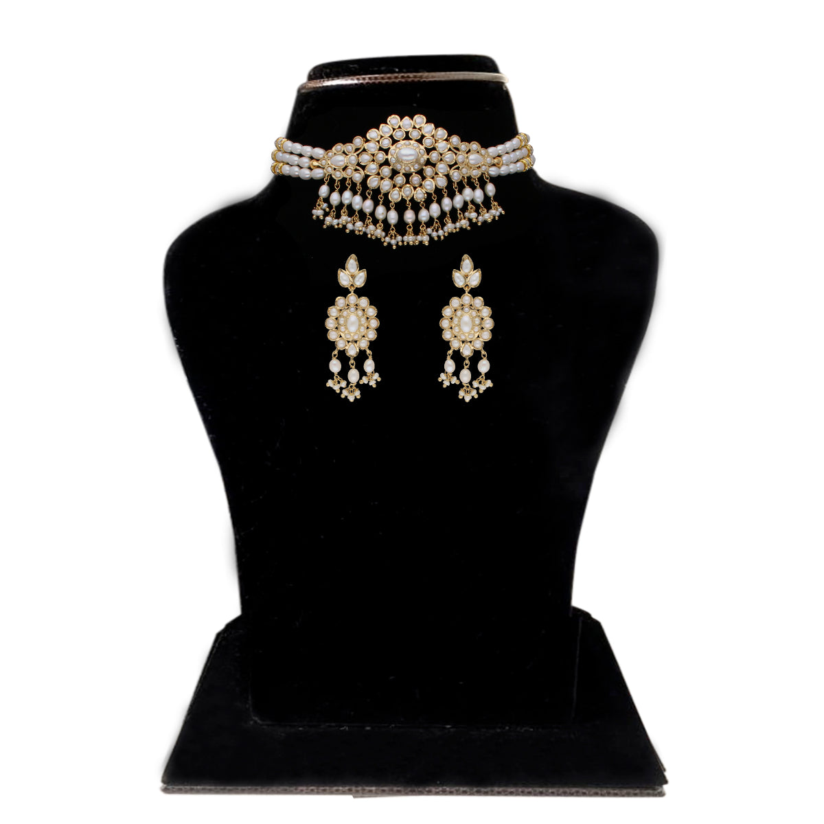 J Pearls Vansha 3 Lines Round Pearl Choker - Real Pearl Jewelry