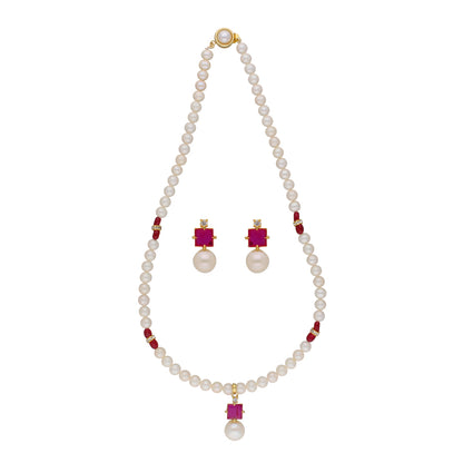 J Pearls Classic Red Pearl Pendant Set - Real Pearl Jewelry
