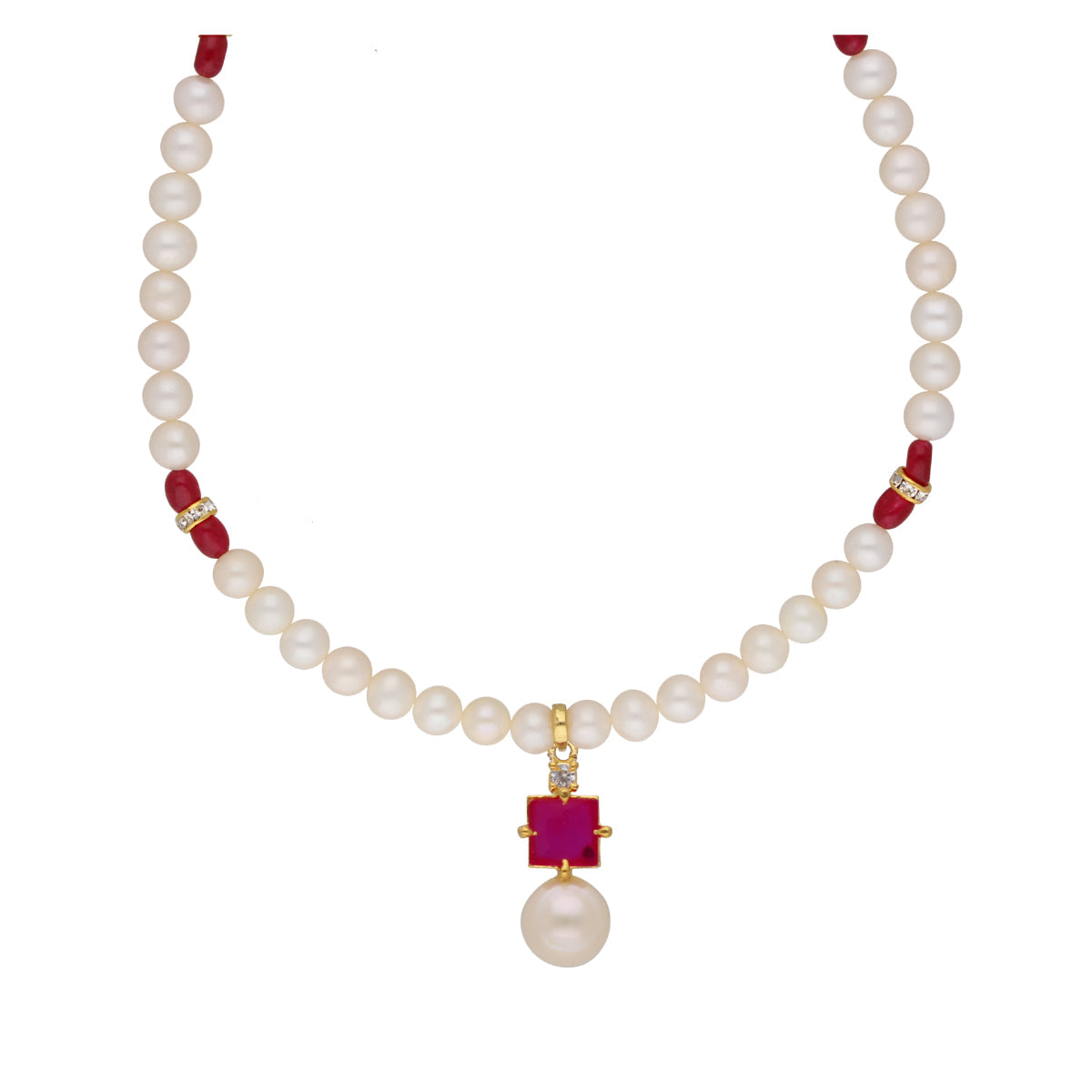 J Pearls Classic Red Pearl Pendant Set - Real Pearl Jewelry