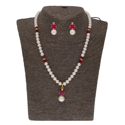 J Pearls Classic Red Pearl Pendant Set - Real Pearl Jewelry